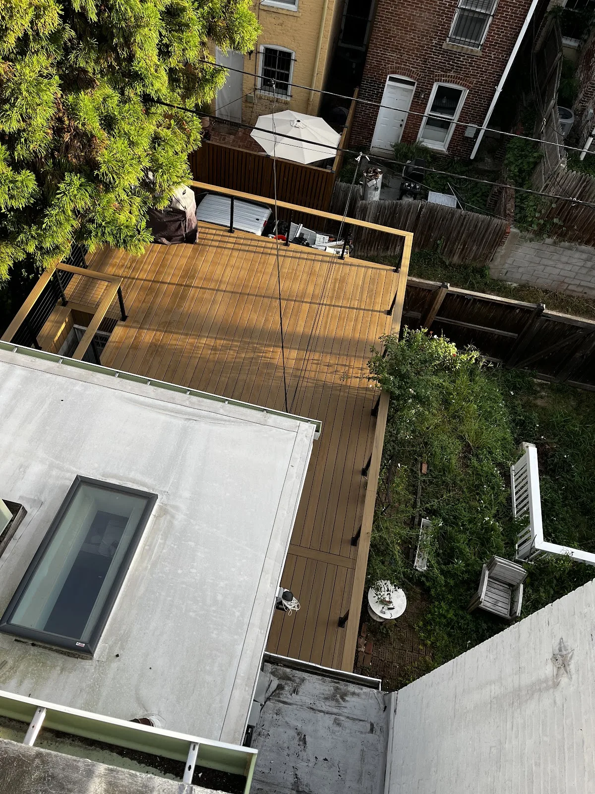 Aerial view of custom composite deck in Prospect KY